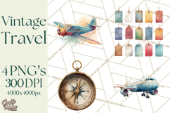 Vintage Travel Clipart, Watercolor Suitcase Clipart PNG Product Image 1