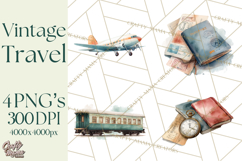 Vintage Travel Clipart, Watercolor Suitcase Clipart PNG Product Image 1