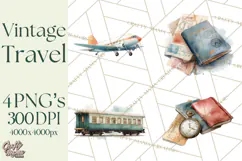 Vintage Travel Clipart, Watercolor Suitcase Clipart PNG Product Image 1
