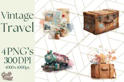 Vintage Travel Clipart, Watercolor Suitcase Clipart PNG Product Image 1