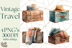 Vintage Travel Clipart, Watercolor Suitcase Clipart PNG Product Image 1