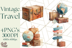 Vintage Travel Clipart, Watercolor Suitcase Clipart PNG Product Image 1