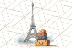 Vintage Travel Clipart, Watercolor Suitcase Clipart PNG Product Image 3