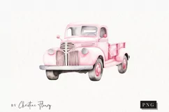 Watercolor Pink Pickup Truck PNG | Spring PNG Product Image 1