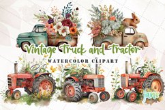 Vintage Truck And Tractor Watercolor Sublimation Clipart Product Image 1