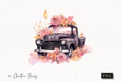 Pastel Pink Watercolor Vintage Truck Clipart | Watercolor Product Image 1