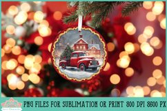 Vintage Red Truck Christmas Ornament Sublimation