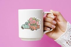 Vintage Truck with Flower sticker printable Product Image 3