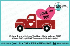 Vintage Truck with Valentine Hearts, Valentine SVG, Love SVG Product Image 3