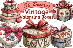 Vintage Valentine Gift Boxes Clipart PNG, Romantic Heart Product Image 1