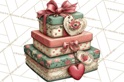 Vintage Valentine Gift Boxes Clipart PNG, Romantic Heart Product Image 3