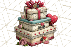 Vintage Valentine Gift Boxes Clipart PNG, Romantic Heart Product Image 5
