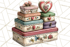 Vintage Valentine Gift Boxes Clipart PNG, Romantic Heart Product Image 2