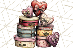 Vintage Valentine Gift Boxes Clipart PNG, Romantic Heart Product Image 4