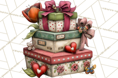 Vintage Valentine Gift Boxes Clipart PNG, Romantic Heart Product Image 5