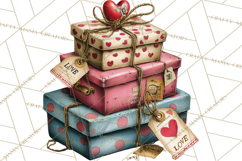 Vintage Valentine Gift Boxes Clipart PNG, Romantic Heart Product Image 5