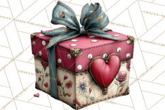 Vintage Valentine Gift Boxes Clipart PNG, Romantic Heart Product Image 2