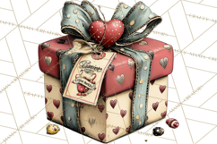 Vintage Valentine Gift Boxes Clipart PNG, Romantic Heart Product Image 3