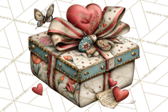Vintage Valentine Gift Boxes Clipart PNG, Romantic Heart Product Image 2