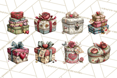 Vintage Valentine Gift Boxes Clipart PNG, Romantic Heart Product Image 7