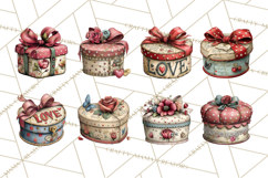 Vintage Valentine Gift Boxes Clipart PNG, Romantic Heart Product Image 8