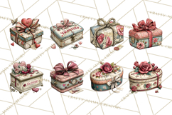 Vintage Valentine Gift Boxes Clipart PNG, Romantic Heart Product Image 2
