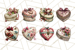 Vintage Valentine Gift Boxes Clipart PNG, Romantic Heart Product Image 3
