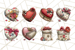 Vintage Valentine Gift Boxes Clipart PNG, Romantic Heart Product Image 4
