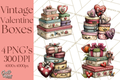 Vintage Valentine Gift Boxes Clipart PNG, Romantic Heart Product Image 1