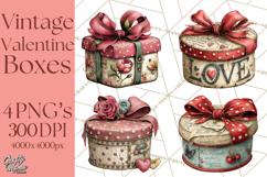 Vintage Valentine Gift Boxes Clipart PNG, Romantic Heart Product Image 1