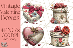 Vintage Valentine Gift Boxes Clipart PNG, Romantic Heart Product Image 1