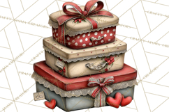 Vintage Valentine Gift Boxes Clipart PNG, Romantic Heart Product Image 4