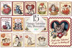 Vintage Valentine Kitty Card Illustration Clipart Product Image 1