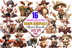 Vintage Valentines Farm Animals Clipart Bundle, Valentine Farm Animals Clipart, Farm Animals Clipart, Farm Animals Sublimation, Farm Animals watercolor, Watercolor Farm Animals, Farm Animals, Farm Animals PNG,  Farm Animals, Farm Animals Watercolor Sublim