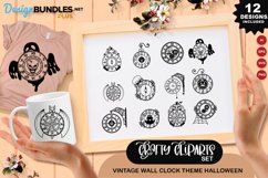 Vintage Wall Clock Theme Halloween Clipart Set Product Image 1