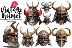 Vintage War Helmet Illustration Bundle, Set of 8 Png Bundle Product Image 1