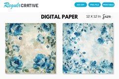 Vintage Watercolor Blue Floral Seamless Digital Paper Product Image 1