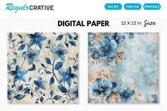 Vintage Watercolor Blue Floral Seamless Digital Paper Product Image 1