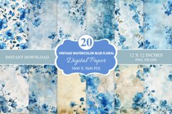 Vintage Watercolor Blue Floral Seamless Digital Paper Bundle Product Image 1