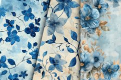 Vintage Watercolor Blue Floral Seamless Digital Paper Bundle Product Image 3