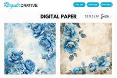 Vintage Watercolor Blue Rose Digital Paper Product Image 1