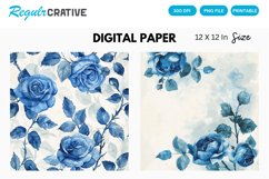 Vintage Watercolor Blue Rose Digital Paper Product Image 1