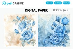 Vintage Watercolor Blue Rose Digital Paper Product Image 1