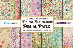 Vintage Watercolor Ditsy Spring Flower Digital Paper Bundle Product Image 1