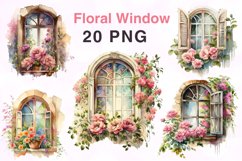 20 png Vintage Watercolor Floral Window Clipart Product Image 1