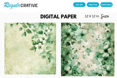 Vintage Watercolor Green Flower Digital Paper Product Image 1