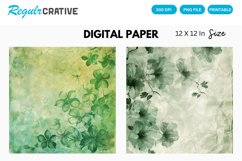 Vintage Watercolor Green Flower Digital Paper Product Image 1