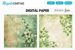 Vintage Watercolor Green Flower Digital Paper Product Image 1