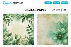 Vintage Watercolor Green Flower Digital Paper Product Image 1