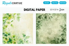 Vintage Watercolor Green Flower Digital Paper Product Image 1